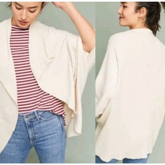 Pure + Good Anthropologie Cocoon Wrap Sweater One Size Ribbed Open Front - Picture 1 of 8